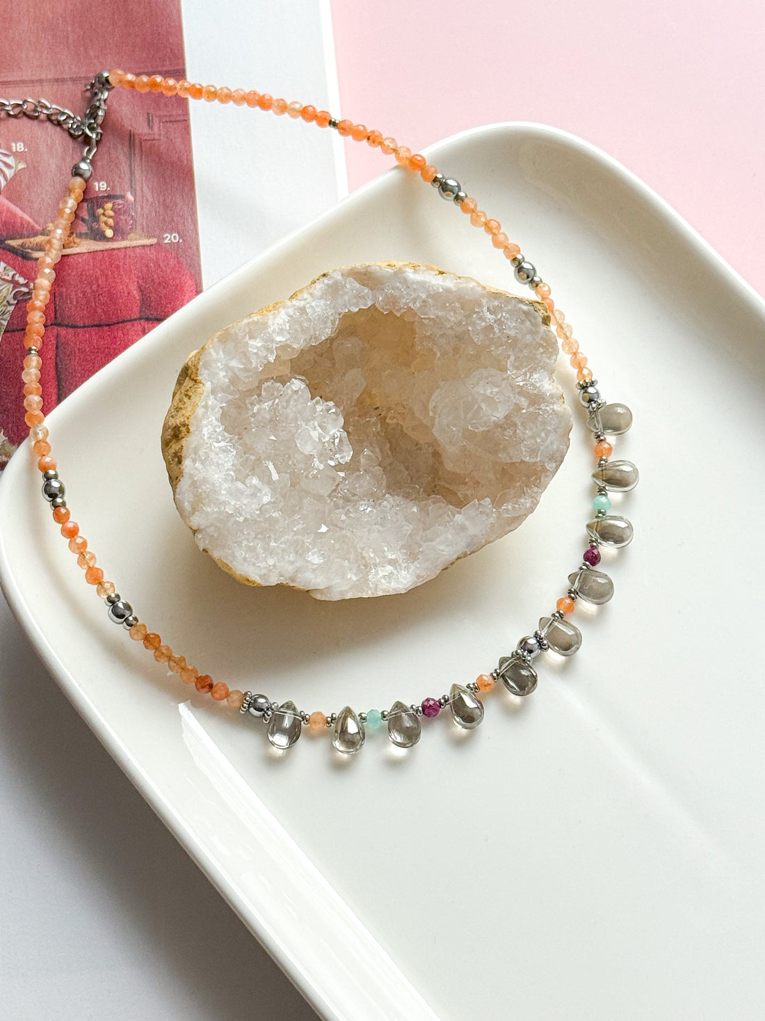Collier EZRA argenté - Pierre de soleil, Rubis, Amazonite