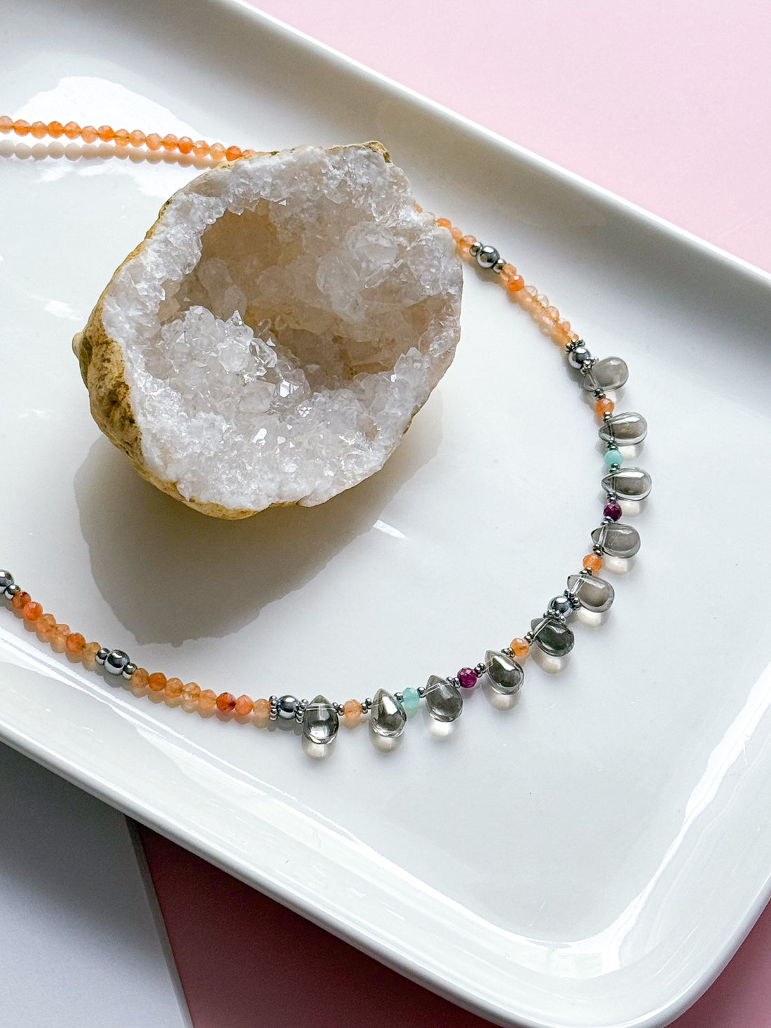 Collier EZRA argenté - Pierre de soleil, Rubis, Amazonite