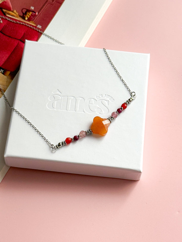 Collier MIA argenté - Agate orange, Rubis, Quartz fraise