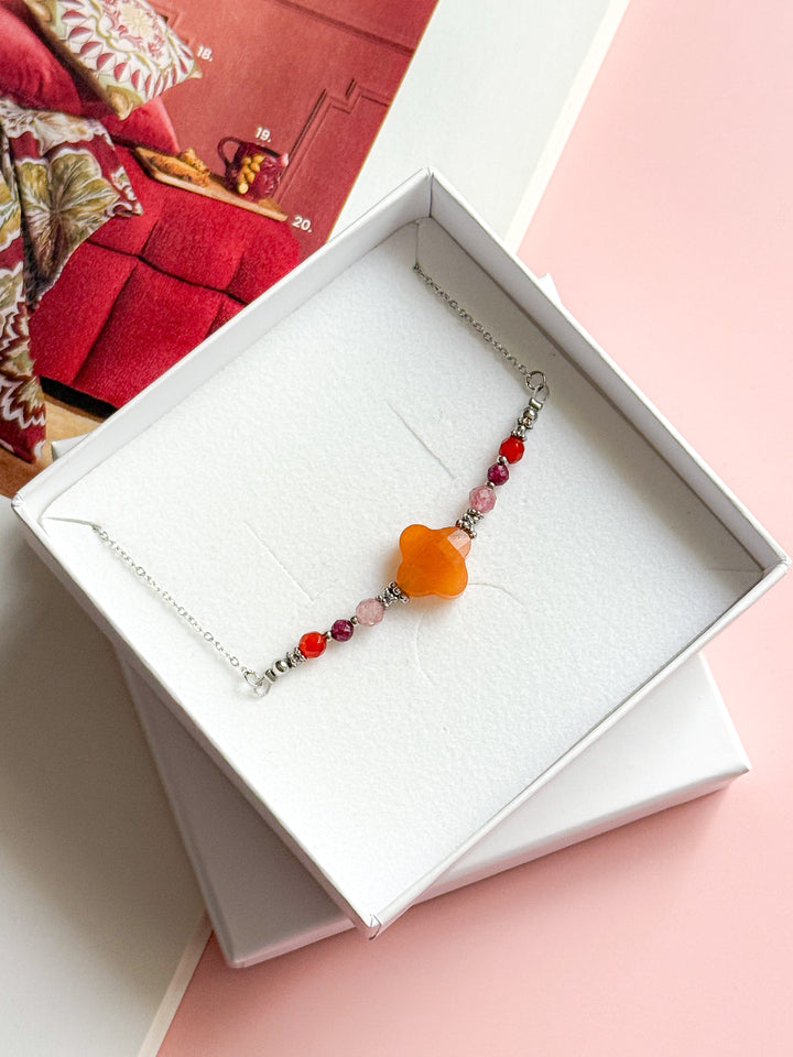 Collier MIA argenté - Agate orange, Rubis, Quartz fraise