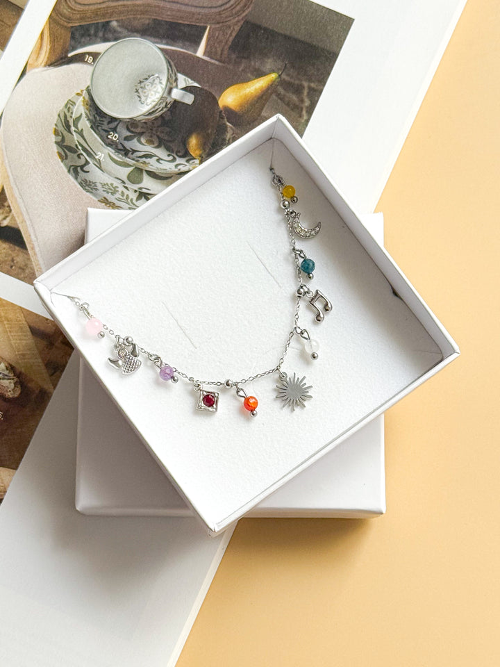 Collier NOÉLIE - Améthyste, Quartz jaune/rose, Turquoise, Pierre de Lune, Agate