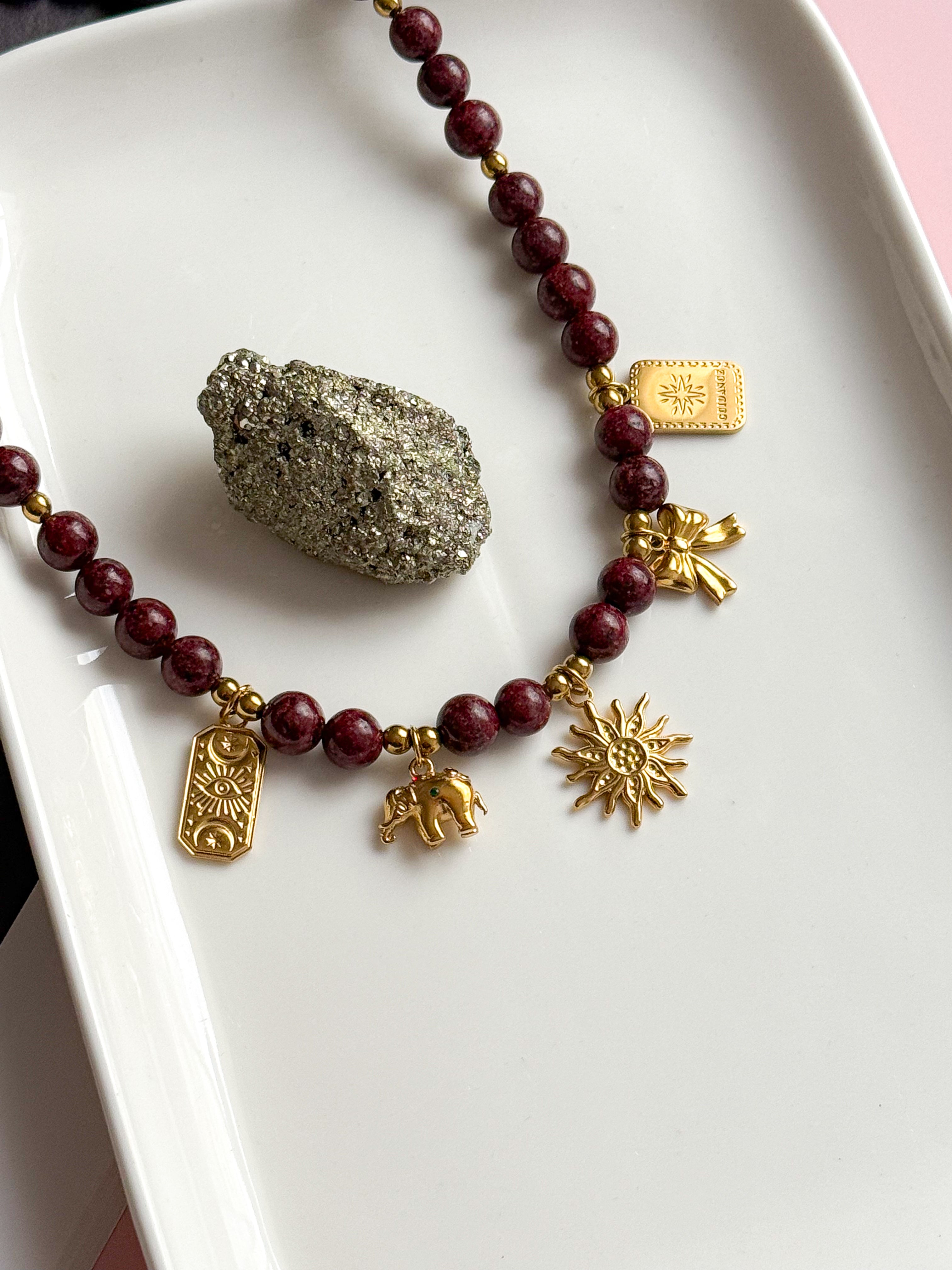 Collier ALWENA - Jaspe dalmatien rouge