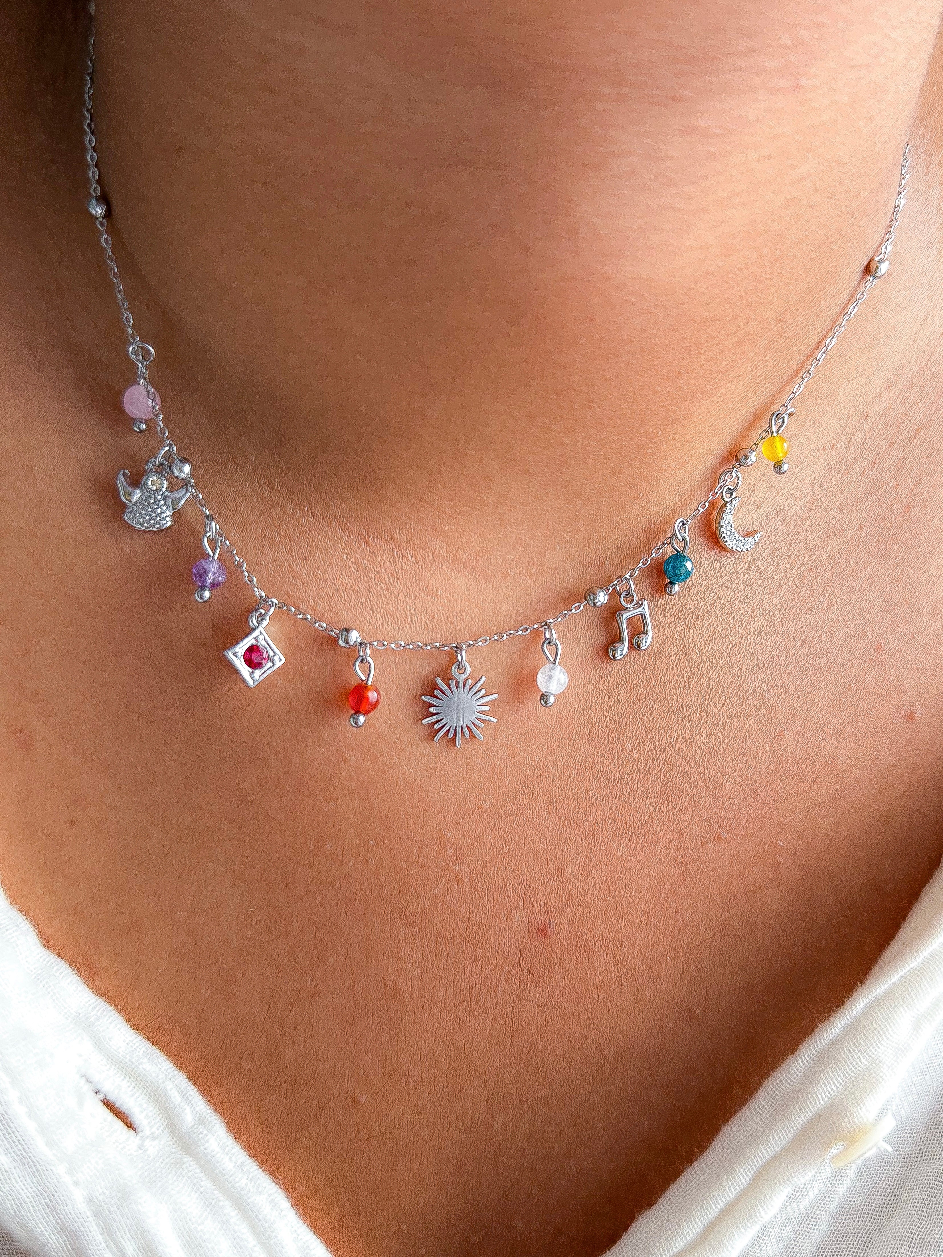 Collier NOÉLIE - Améthyste, Quartz jaune/rose, Turquoise, Pierre de Lune, Agate
