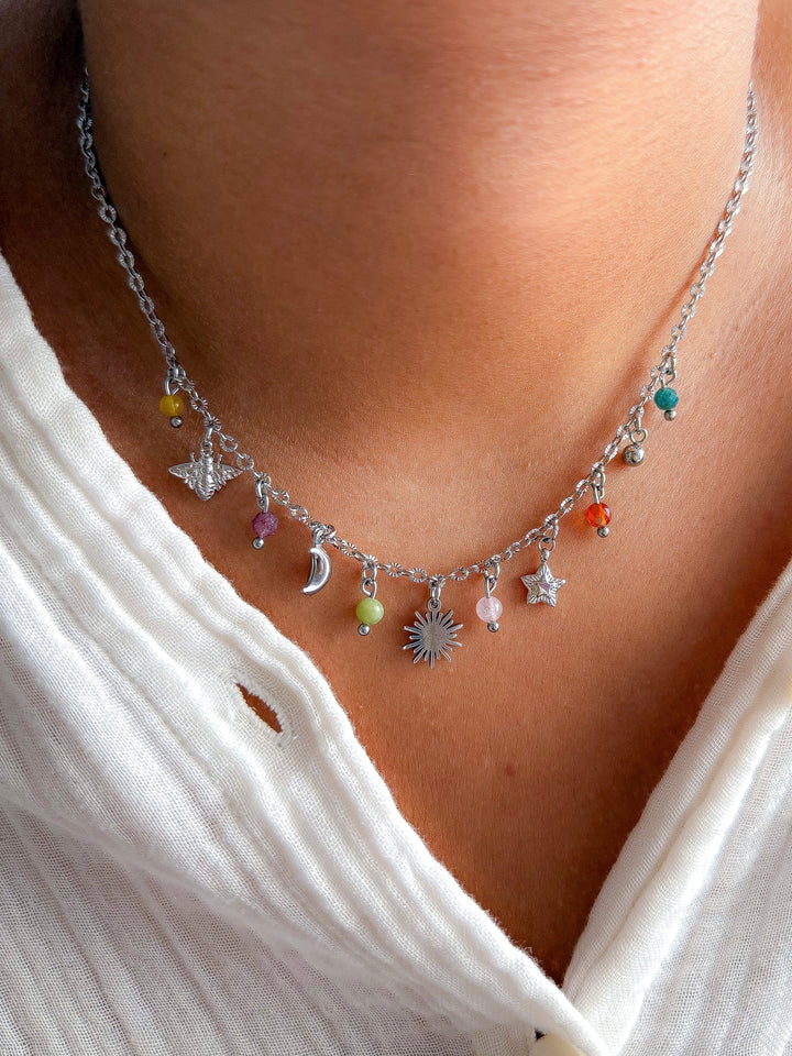 Collier CLARA - Quartz fraise/jaune/rose, Turquoise, Agate, Serpentine