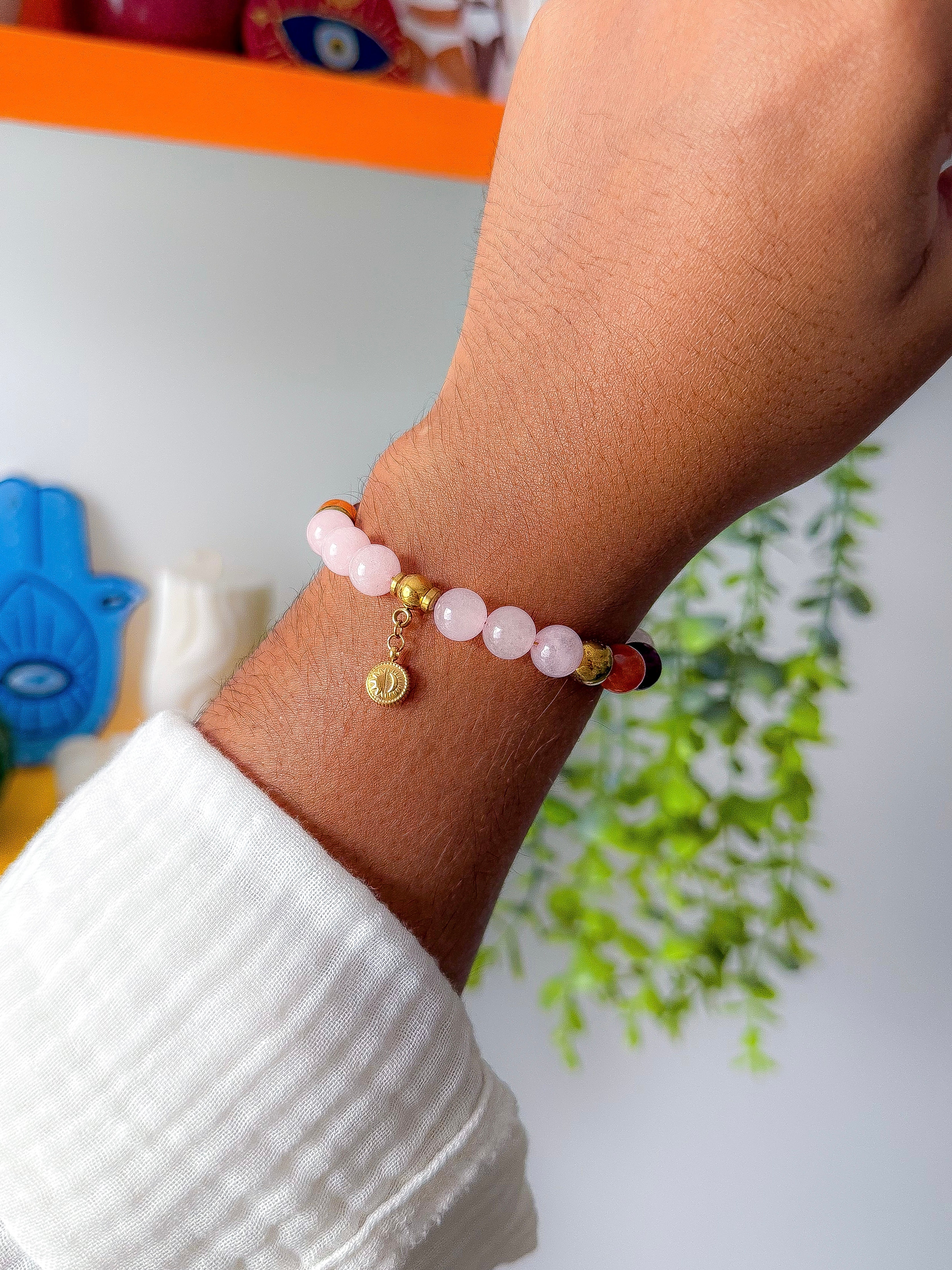 Bracelet ISABELLE - Quartz rose, Jaspe dalmatien et Quartz orange