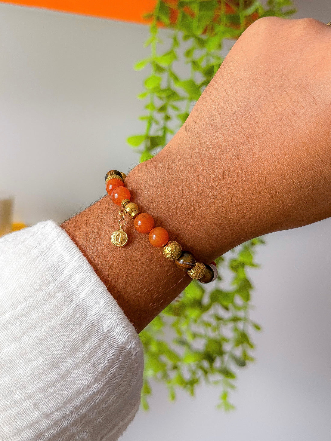 Bracelet LYSANDRE - Quartz orange, Oeil de Tigre et Calcite