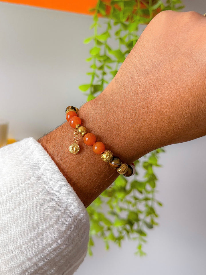 Bracelet LYSANDRE - Quartz orange, Oeil de Tigre et Calcite