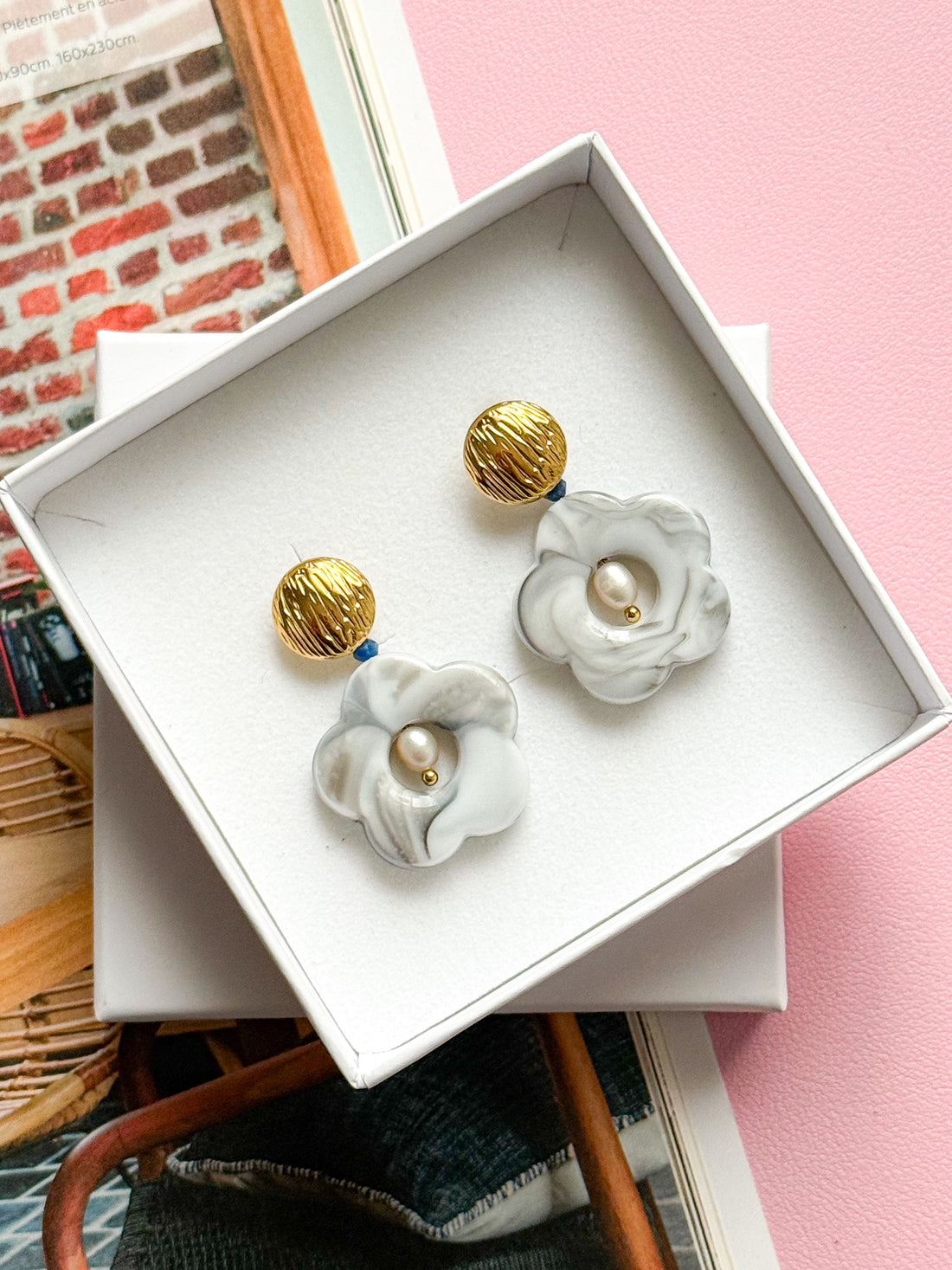 Boucles d'oreilles DOVIE gris - Lapis Lazuli et Perle d'eau douce