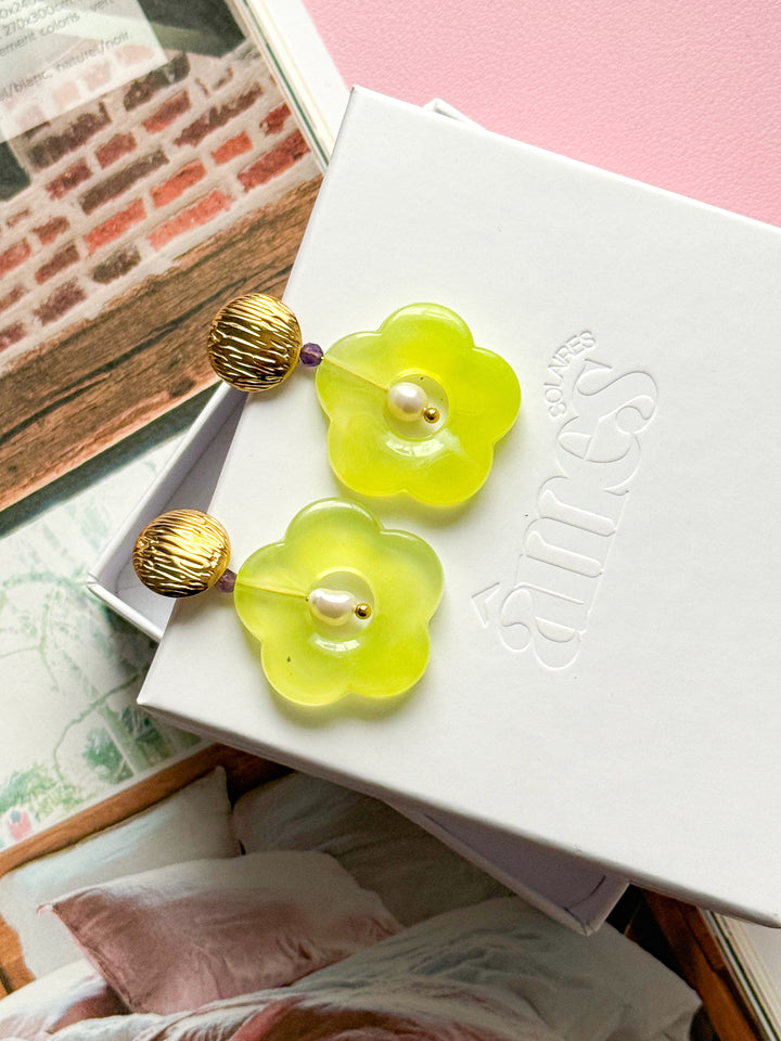 Boucles d'oreilles DOVIE jaune - Améthyste et Perle d'eau douce