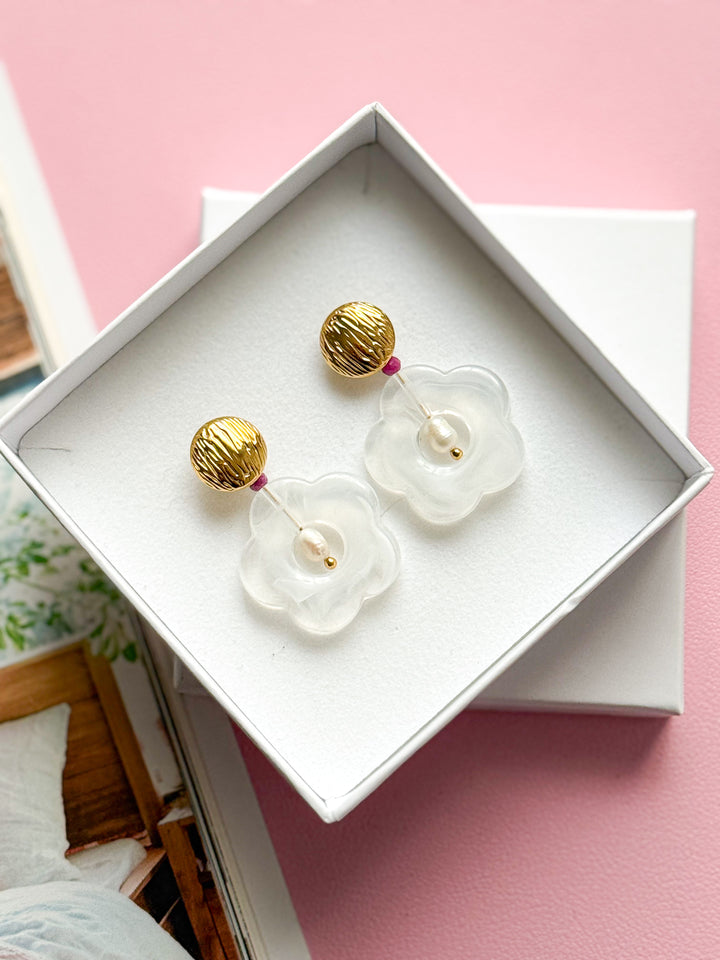 Boucles d'oreilles DOVIE blanc - Rubis et Perle d'eau douce