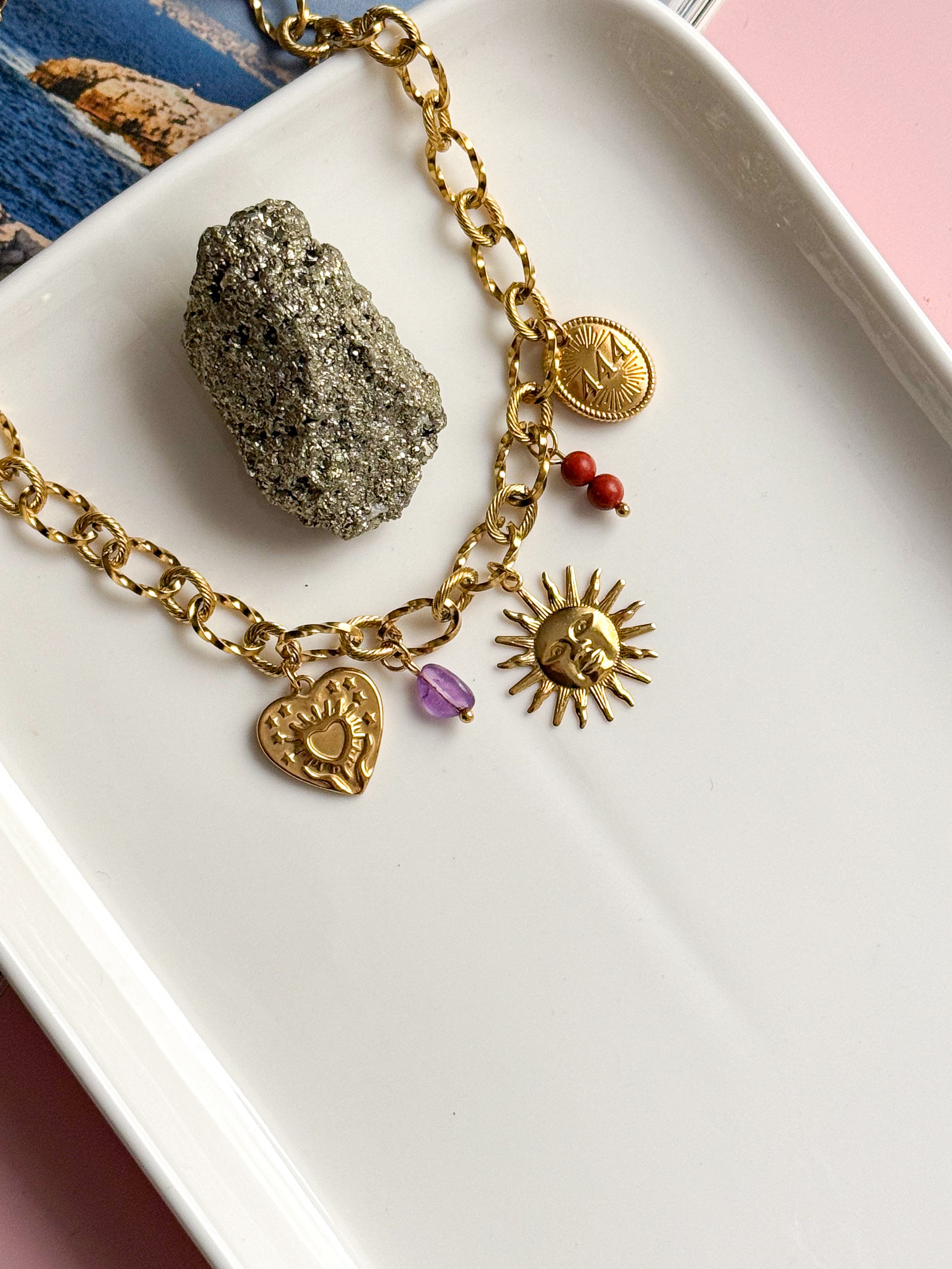 Collier LINETTE - Améthyste et Jaspe rouge