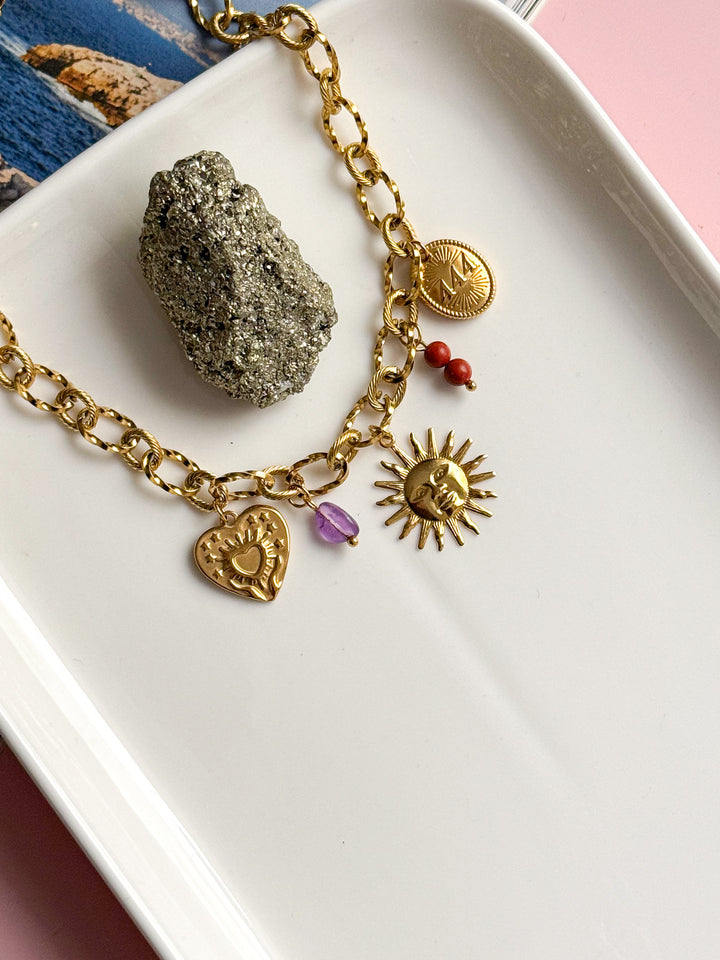 Collier LINETTE - Améthyste et Jaspe rouge