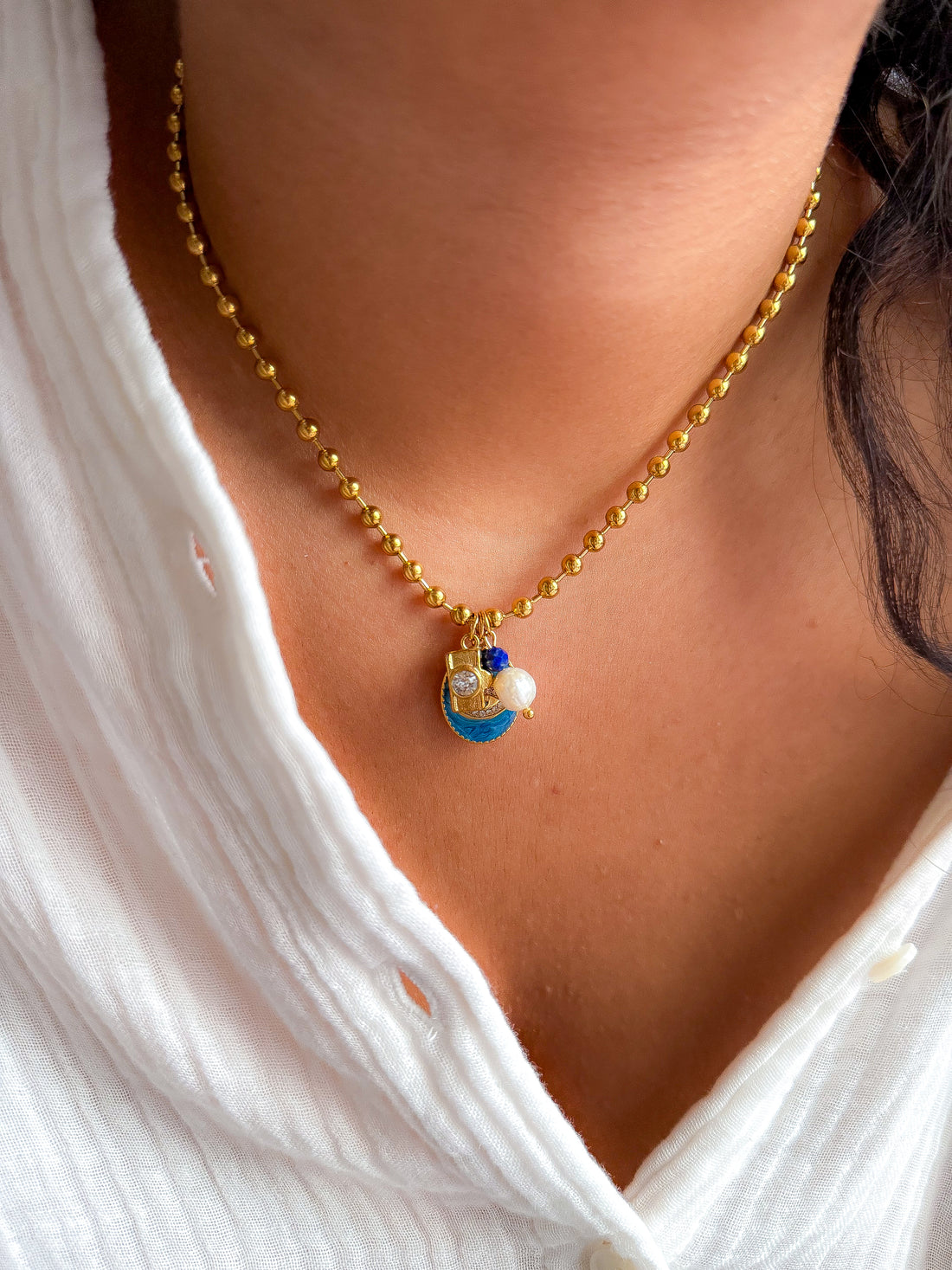 Collier MYRIAM - Lapis lazuli et Perle d'eau douce