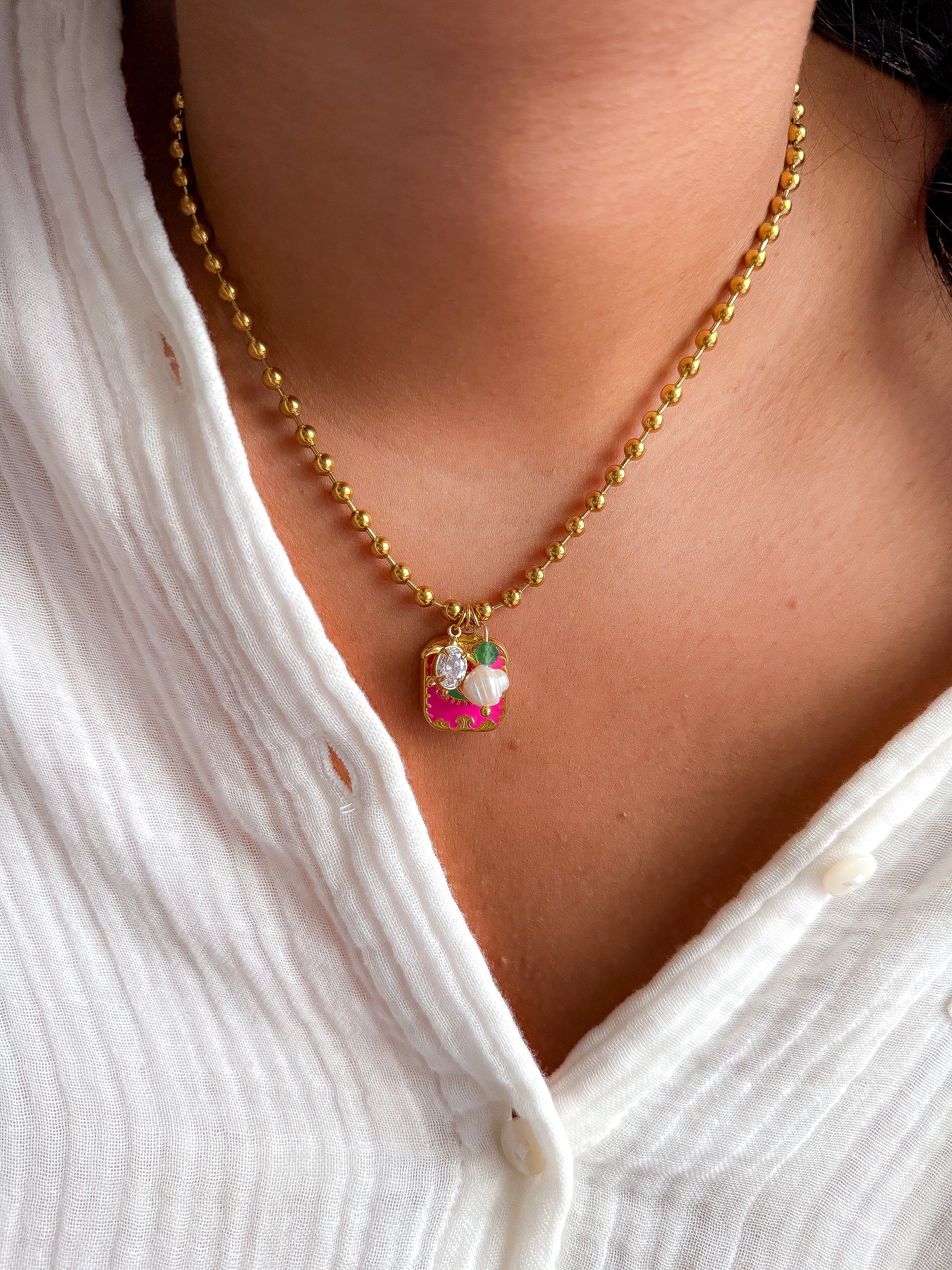 Collier MAELYS - Aventurine et Perle d'eau douce