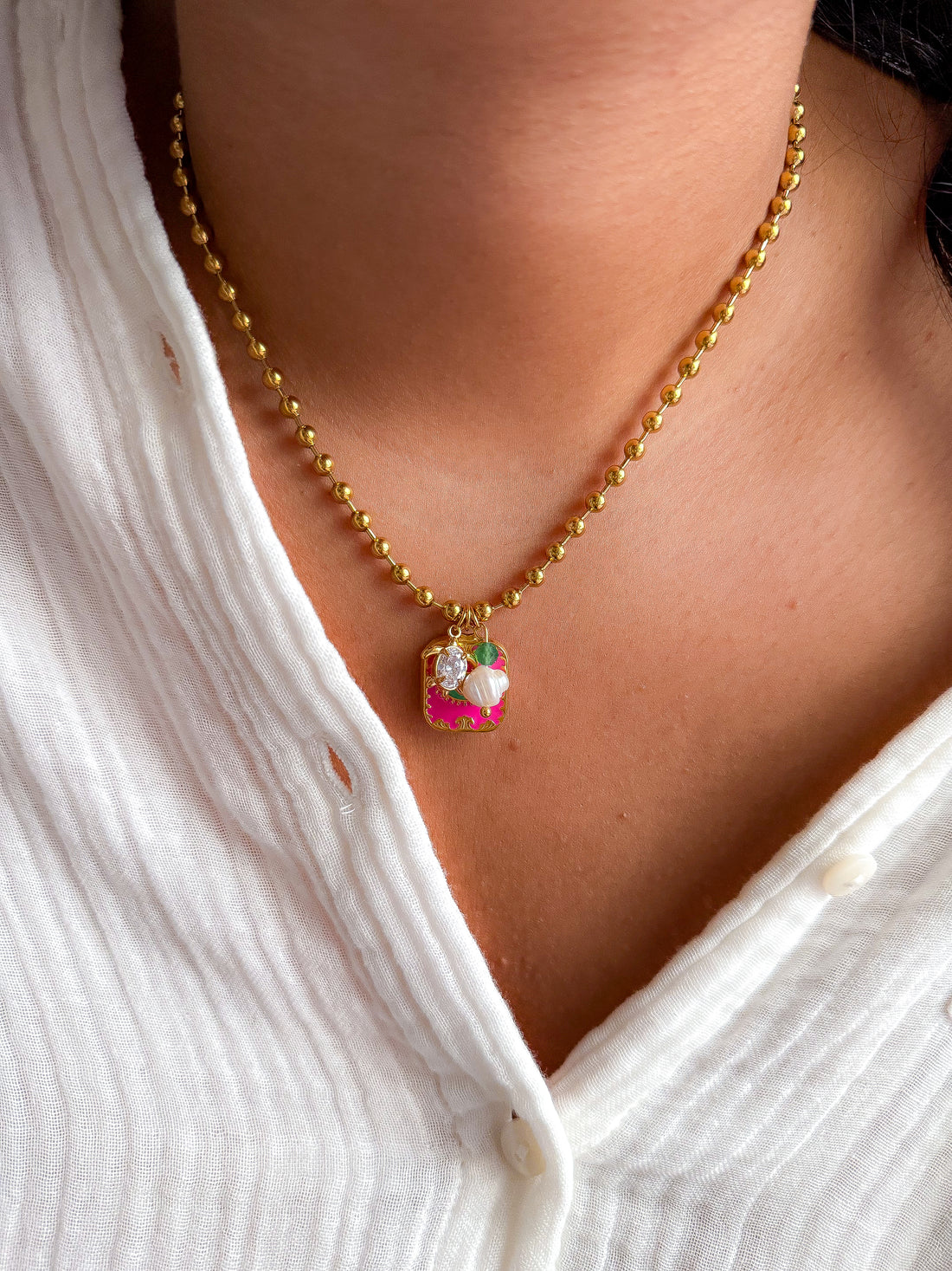 Collier MAELYS - Aventurine et Perle d'eau douce