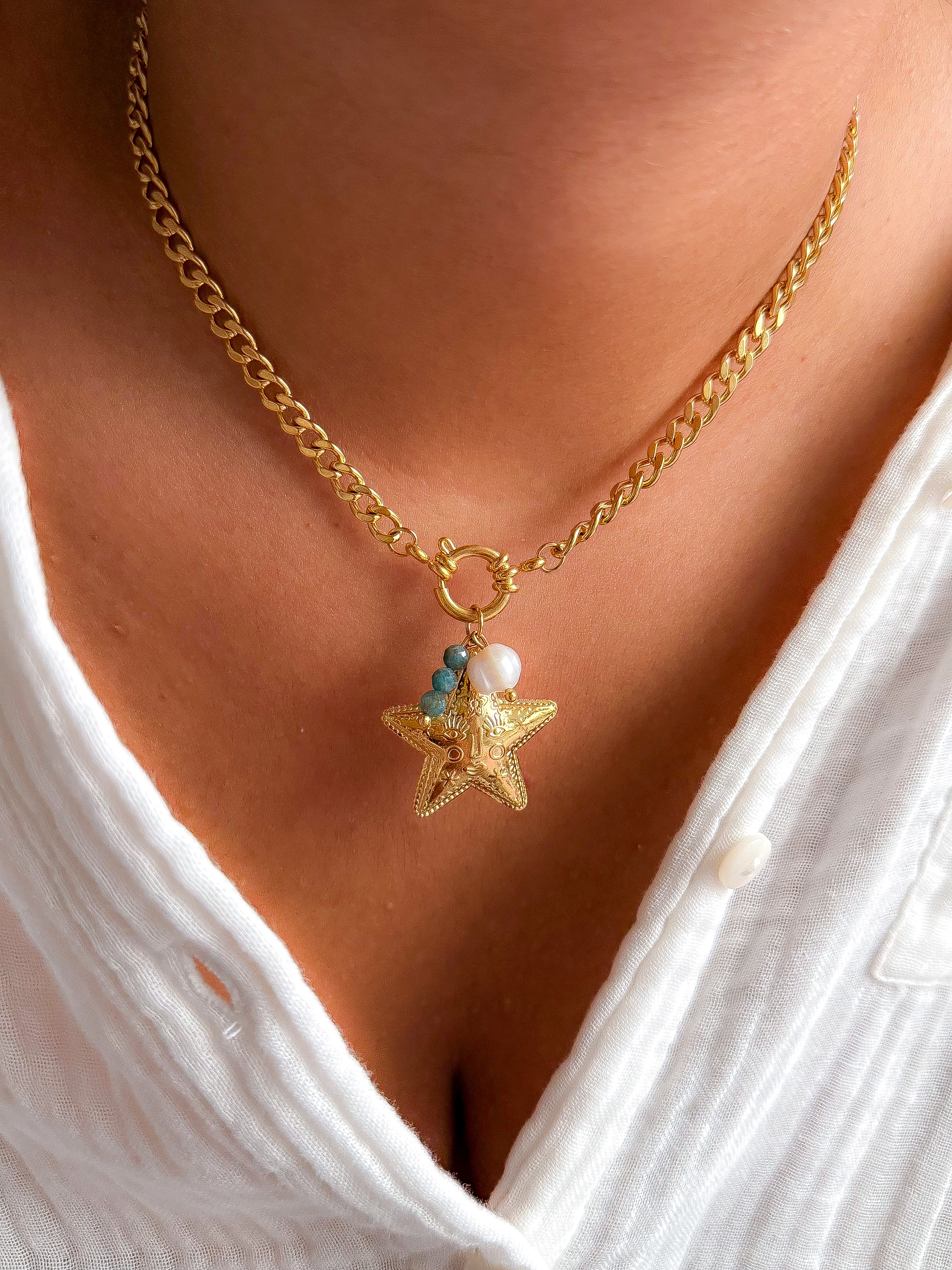 Collier EVELYNE Étoile - Turquoise et Perle d'eau douce