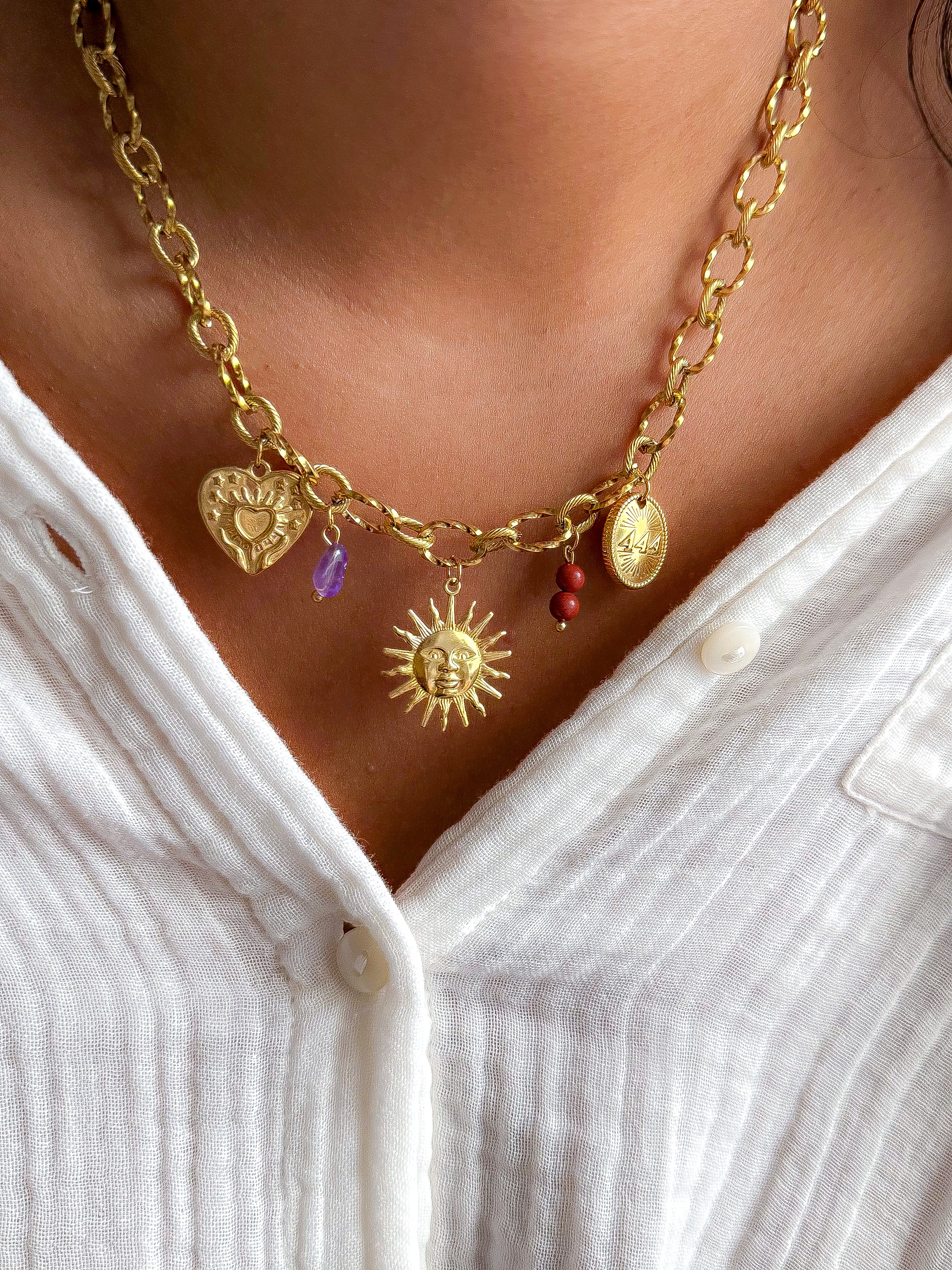 Collier LINETTE - Améthyste et Jaspe rouge
