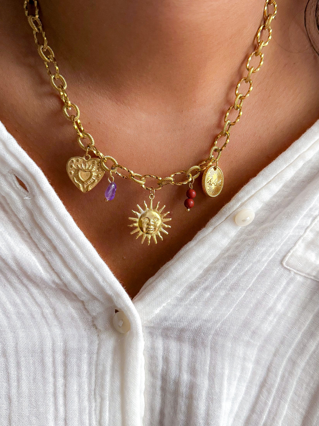 Collier LINETTE - Améthyste et Jaspe rouge