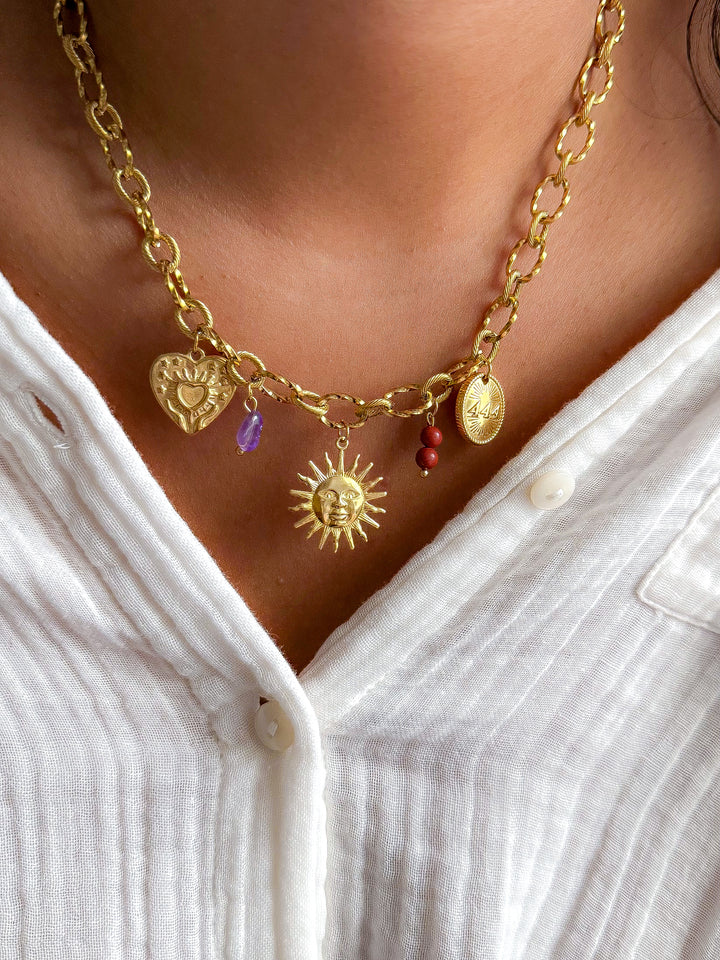 Collier LINETTE - Améthyste et Jaspe rouge