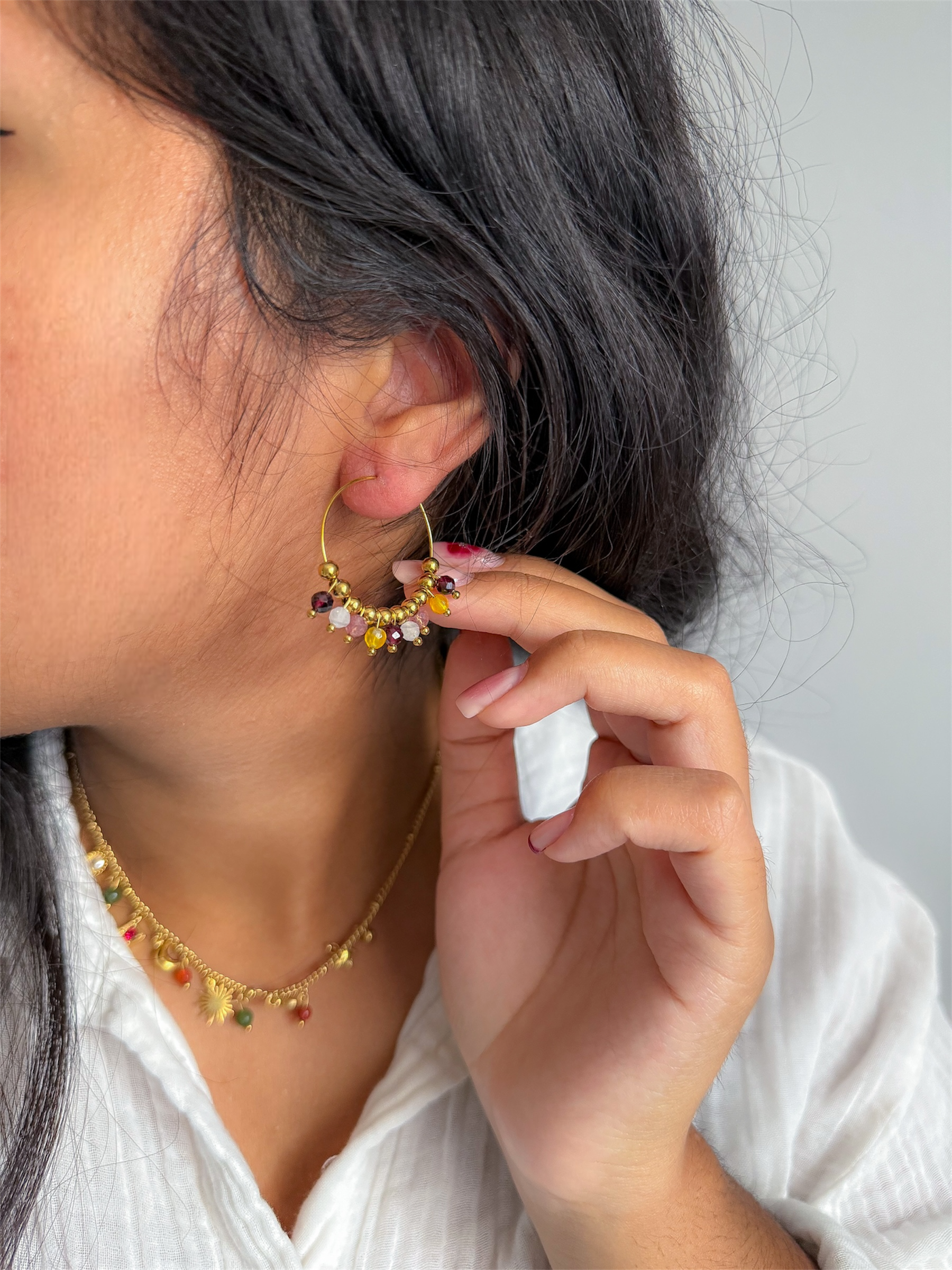 Créoles SOPHIE Agate & Grenat - Apaisement émotionnel, confiance en soi, optimisme