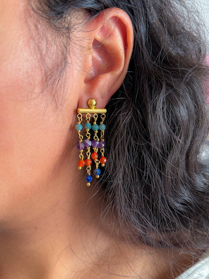 Boucles d'oreilles ODETTE - Lapis Lazuli, Améthyste, Agate orange et Turquoise