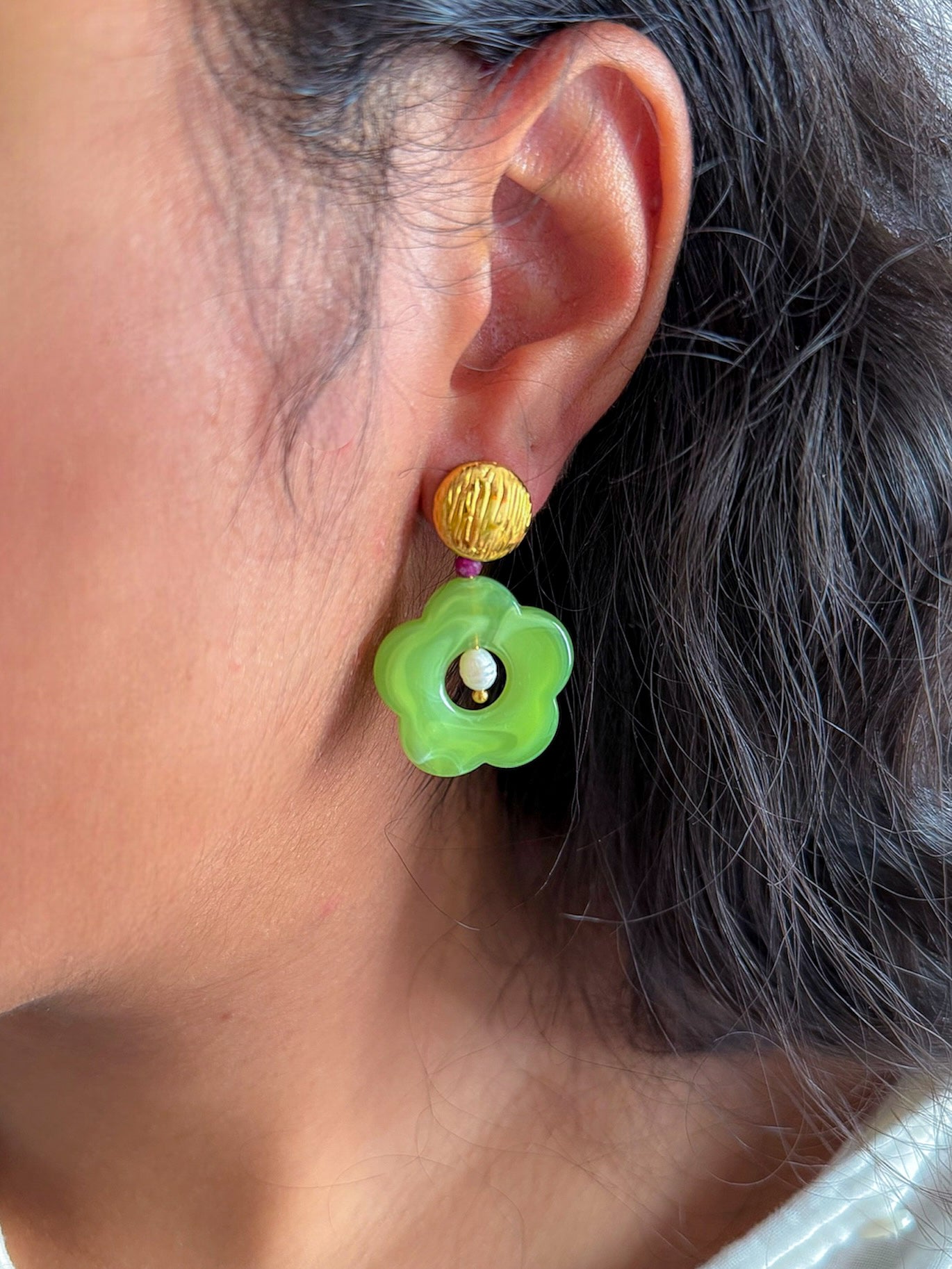 Boucles d'oreilles DOVIE blanc - Rubis et Perle d'eau douce